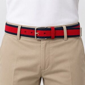 Alexander Olch Size 46 Red Navy Woven Belt Silver Buckle Ivy Trad Collegiate USA